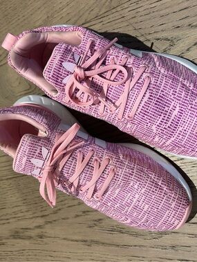 Pink Women's size 7 Knit Lace-Up sport runners Sneakers - Adidas